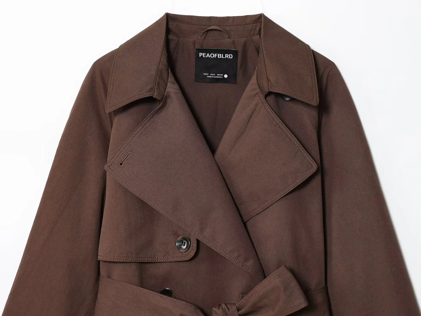 New Fall Trench Coat Russet Long Sleeve Belt Embellished Short Jacket Casual Fashion Personality Versatile Outwear