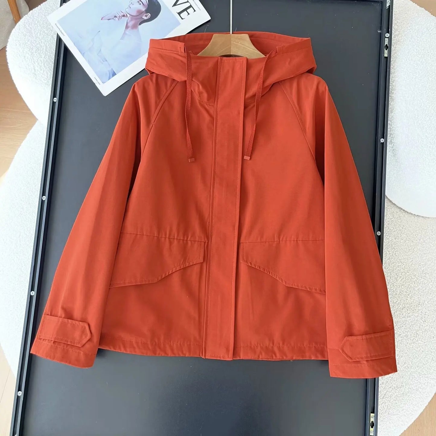 Women's Red Jacket Windproof Waterproof  2025 Casual Hooded Coat