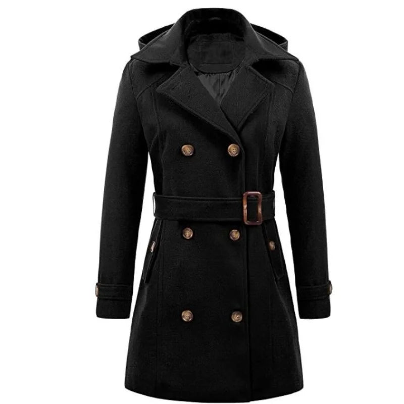 Woman Jackets Mid-length Double-breasted Ladies Overcoats Woolen Lapel Turndown CollarTop Winter Jacket Streetwear