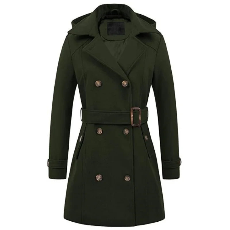 Woman Jackets Mid-length Double-breasted Ladies Overcoats Woolen Lapel Turndown CollarTop Winter Jacket Streetwear