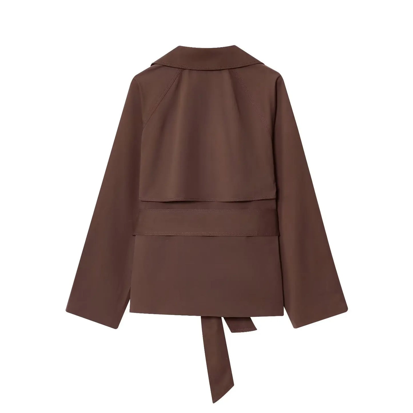 New Fall Trench Coat Russet Long Sleeve Belt Embellished Short Jacket Casual Fashion Personality Versatile Outwear