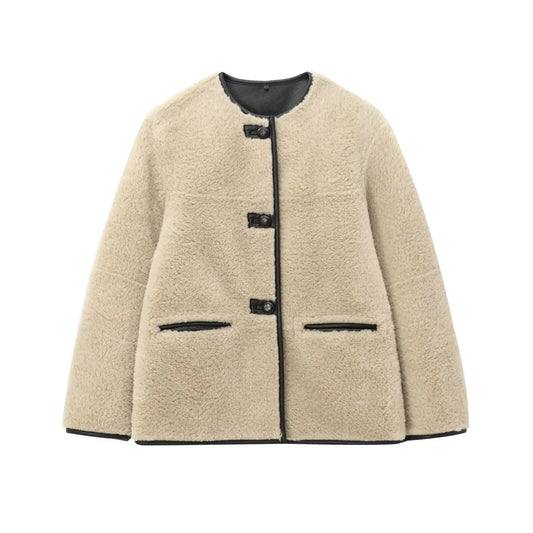 women's jacket jacket Maillard retro decoration round neck single breasted autumn new jacket