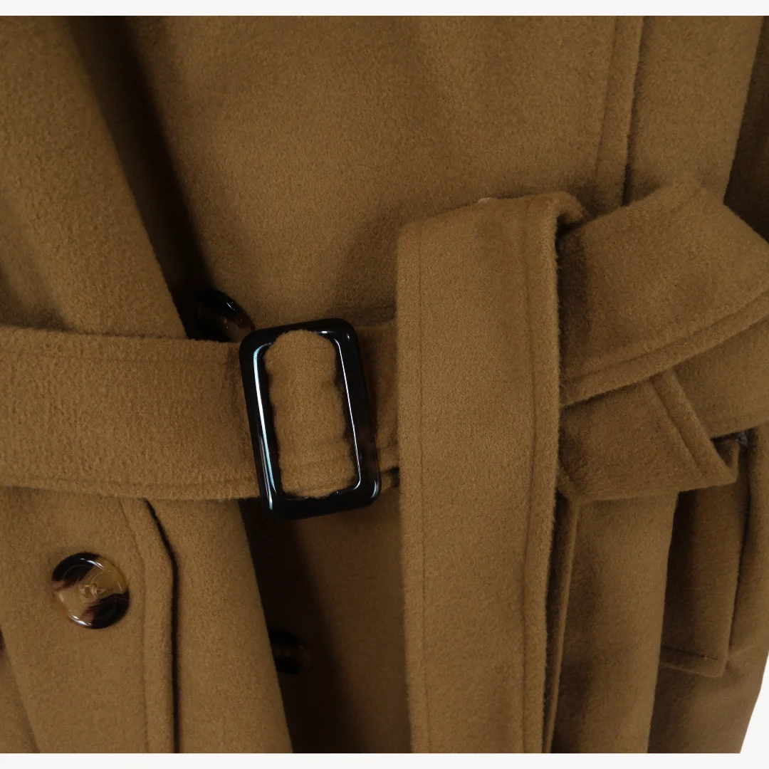 Woman Jackets Mid-length Double-breasted Ladies Overcoats Woolen Lapel Turndown CollarTop Winter Jacket Streetwear