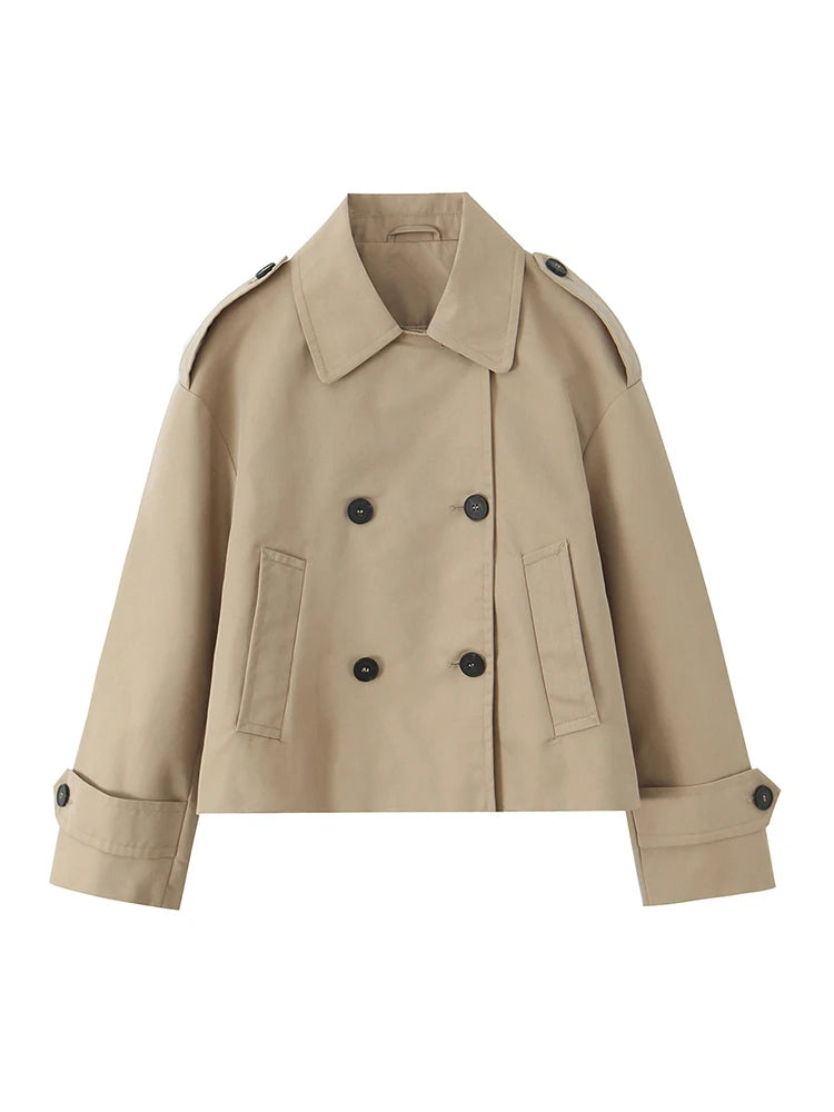 2025 Autumn Winter Solid Color Long Sleeve Double-Breasted Windcoat style Jackets Coat Woman Casual New Outerwear