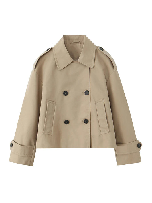 2025 Autumn Winter Solid Color Long Sleeve Double-Breasted Windcoat style Jackets Coat Woman Casual New Outerwear